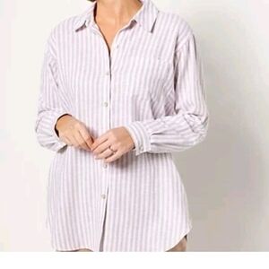 Susan Graver Pure Cross-Dyed Linen Blend Tunic  Stripe XS QVC